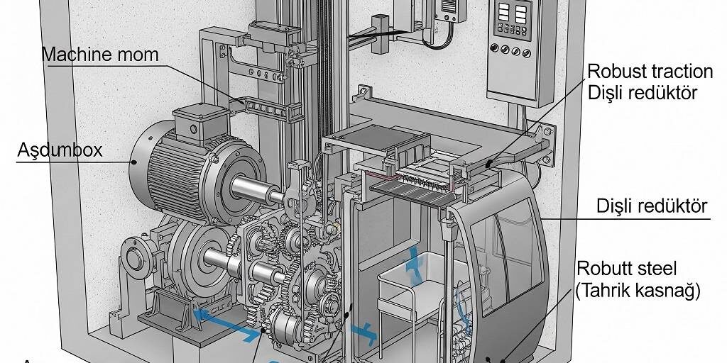 Makina Daireli Asansör Çeşitleri Tahrik Sistemine Göre Dişli Redüktörlü Asenkron Motorlu Asansörler Yapısı ve Çalışma Şekli