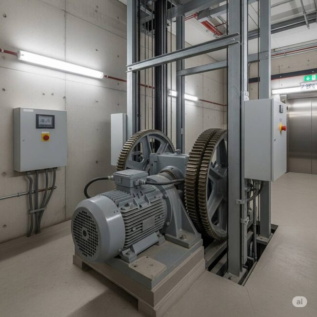 Makina Daireli Asansör Çeşitleri Tahrik Sistemine Göre Dişli Redüktörlü Asenkron Motorlu Asansörler