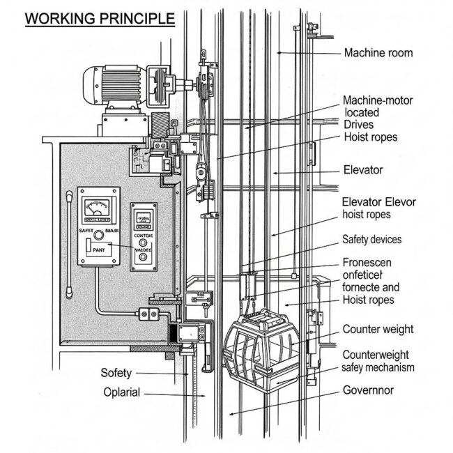 Makina daireli asansörlerin Çalışma Prensibi ve Temel Bileşenleri